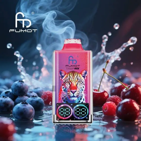 Fumot Leopard 40000 Blueberry Cherry Cranberry: triple berry blend, 40000 puffs, 700mAh Type-C, dual mesh coil, digital display, 0-5% nicotine.