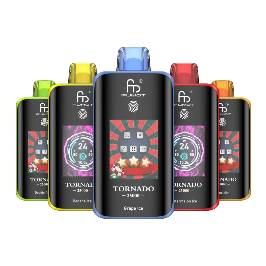 Fumot Tornado 25000 disposable vape with 1.77-inch touch screen and dual mesh coil