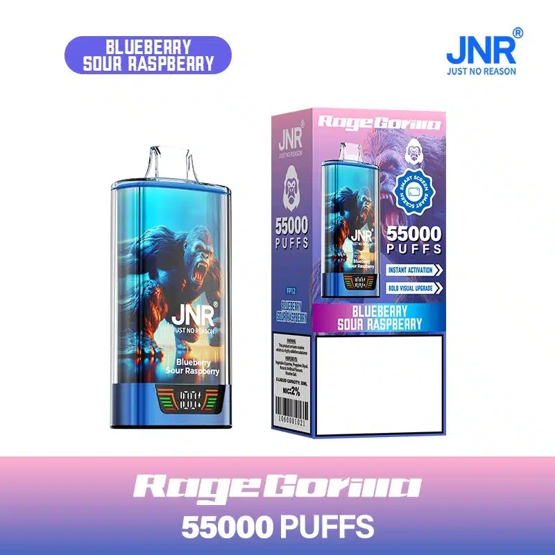 Buy JNR Rage Gorilla 55000 Puffs Disposable Vape in Blueberry Sour Raspberry . Features 42ml e-oil, dual mesh & smart screen. Australia shipping!