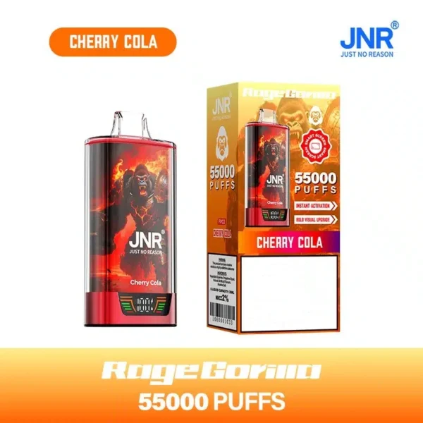 Buy JNR Rage Gorilla 55000 Puffs Disposable Vape in Cherry Cola . Features 42ml e-oil, dual mesh & smart screen. Australia shipping!