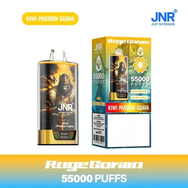 Buy JNR Rage Gorilla 55000 Puffs Disposable Vape in Kiwi Passion Guava . Features 42ml e-oil, dual mesh & smart screen. Australia shipping!