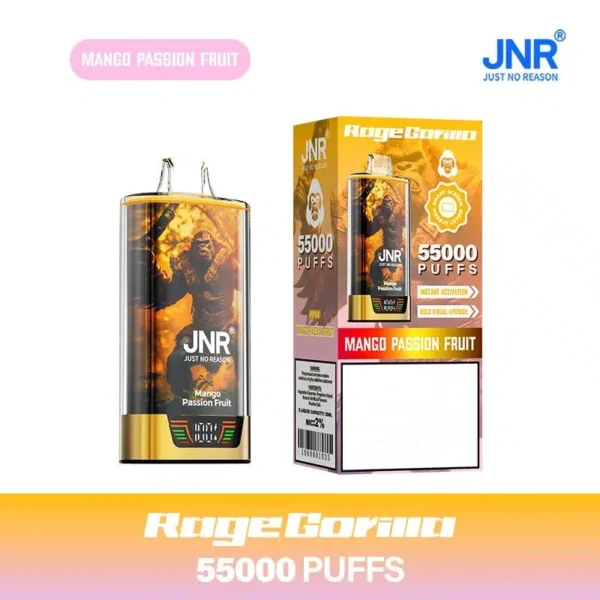 Buy JNR Rage Gorilla 55000 Puffs Disposable Vape in Mango Passion Fruit . Features 42ml e-oil, dual mesh & smart screen. Australia shipping!