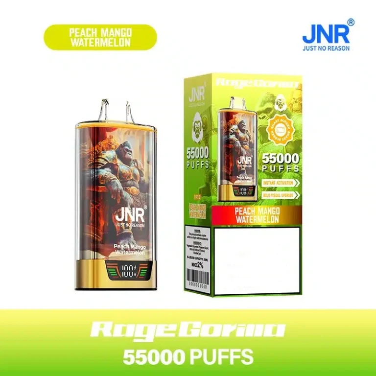 Buy JNR Rage Gorilla 55000 Puffs Disposable Vape in Peach Mango Watermelon . Features 42ml e-oil, dual mesh & smart screen. Australia shipping!