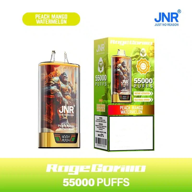 Buy JNR Rage Gorilla 55000 Puffs Disposable Vape in Peach Mango Watermelon . Features 42ml e-oil, dual mesh & smart screen. Australia shipping!
