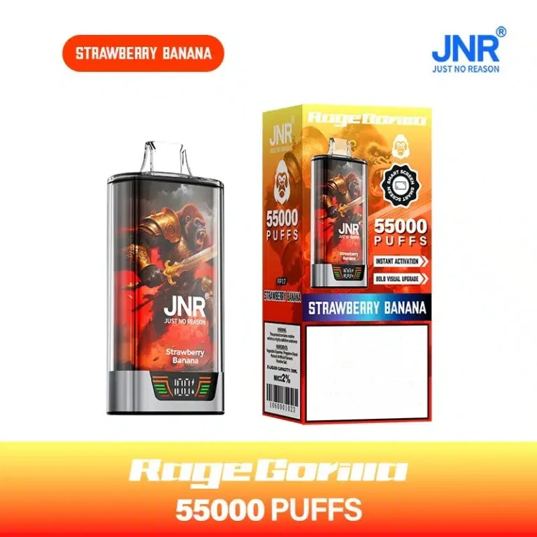 Buy JNR Rage Gorilla 55000 Puffs Disposable Vape in Strawberry Banana . Features 42ml e-oil, dual mesh & smart screen. Australia shipping!