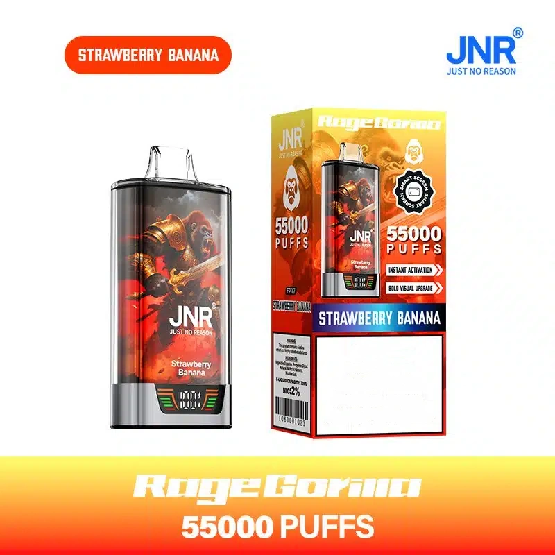 Buy JNR Rage Gorilla 55000 Puffs Disposable Vape in Strawberry Banana . Features 42ml e-oil, dual mesh & smart screen. Australia shipping!