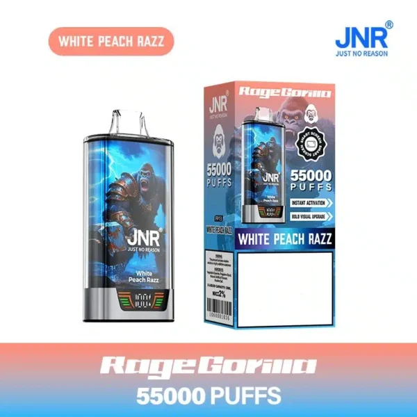 Buy JNR Rage Gorilla 55000 Puffs Disposable Vape in White Peach Razz . Features 42ml e-oil, dual mesh & smart screen. Australia shipping!