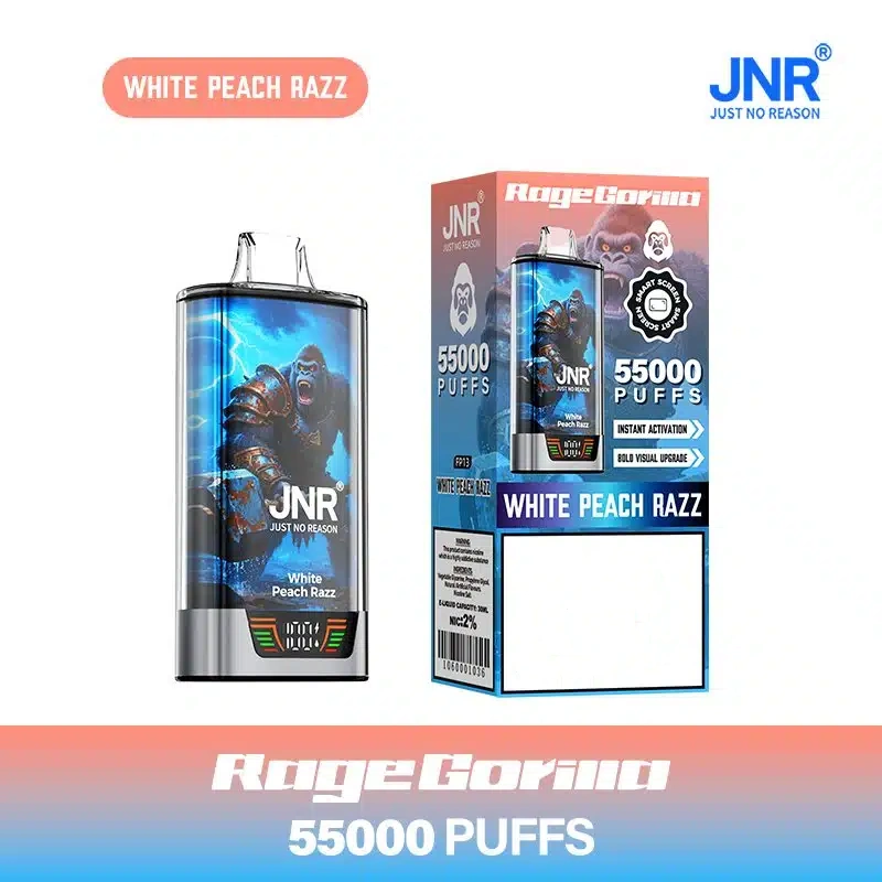 Buy JNR Rage Gorilla 55000 Puffs Disposable Vape in White Peach Razz . Features 42ml e-oil, dual mesh & smart screen. Australia shipping!
